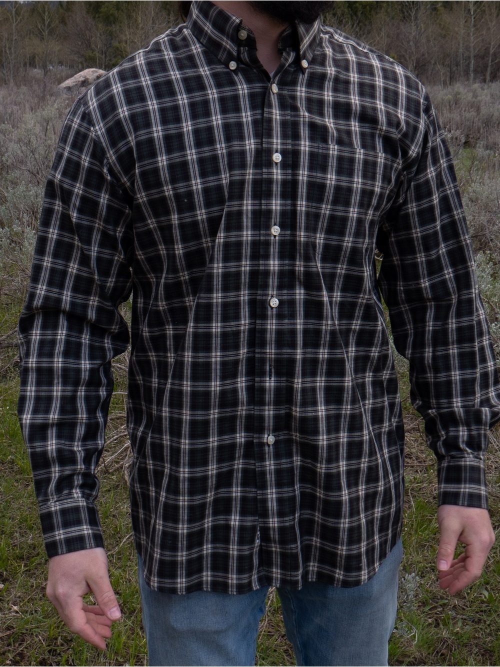 Classic Green Plaid Button-Down Shirt - Mens